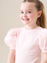 Angel & Rocket Pink Agatha Heart Print Rib T-Shirt - Image 3 of 7