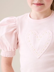 Angel & Rocket Pink Agatha Heart Print Rib T-Shirt - Image 4 of 7