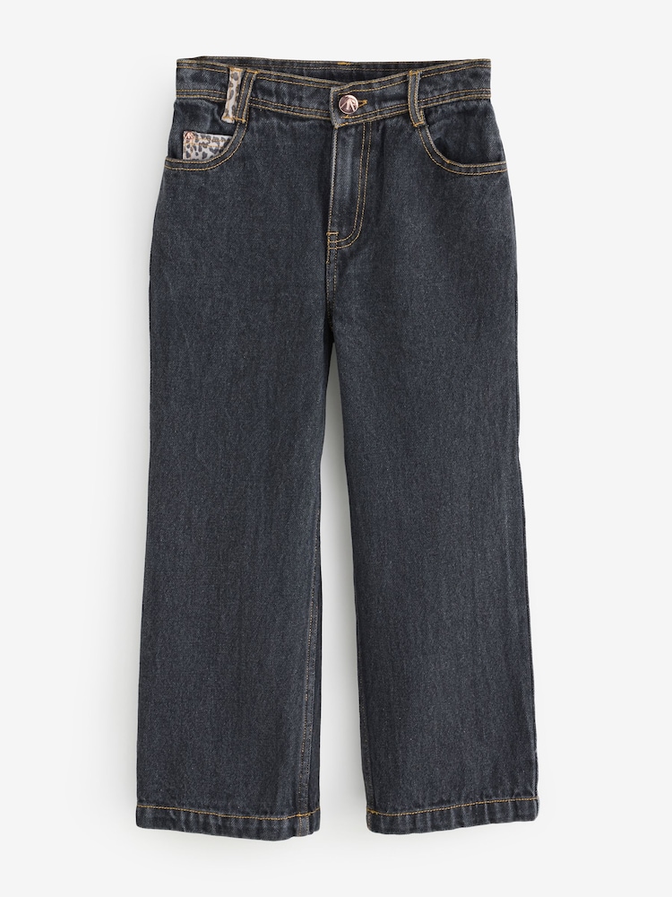 Angel & Rocket Black Piper Leopard Print Star Applique Wide Leg Jeans - Image 1 of 5 Angel & Rocket Black Piper Leopard Print Star Applique Wide Leg Jeans - Image 1 of 5