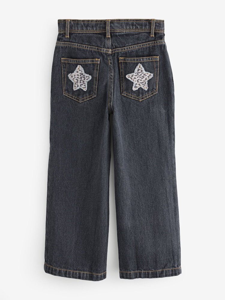 Angel & Rocket Black Piper Leopard Print Star Applique Wide Leg Jeans - Image 2 of 5