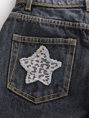 Angel & Rocket Black Piper Leopard Print Star Applique Wide Leg Jeans - Image 4 of 5