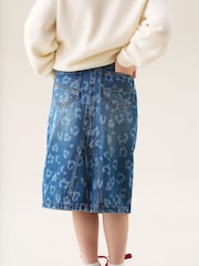 Angel & Rocket Blue Kendal Leopard Print Denim Midi Skirt - Image 3 of 7
