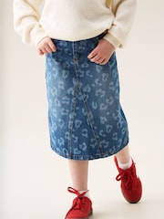 Angel & Rocket Blue Kendal Leopard Print Denim Midi Skirt - Image 4 of 7