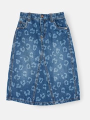 Angel & Rocket Blue Kendal Leopard Print Denim Midi Skirt - Image 5 of 7