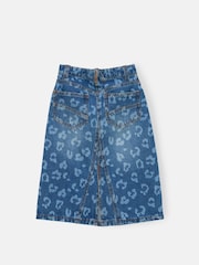 Angel & Rocket Blue Kendal Leopard Print Denim Midi Skirt - Image 6 of 7