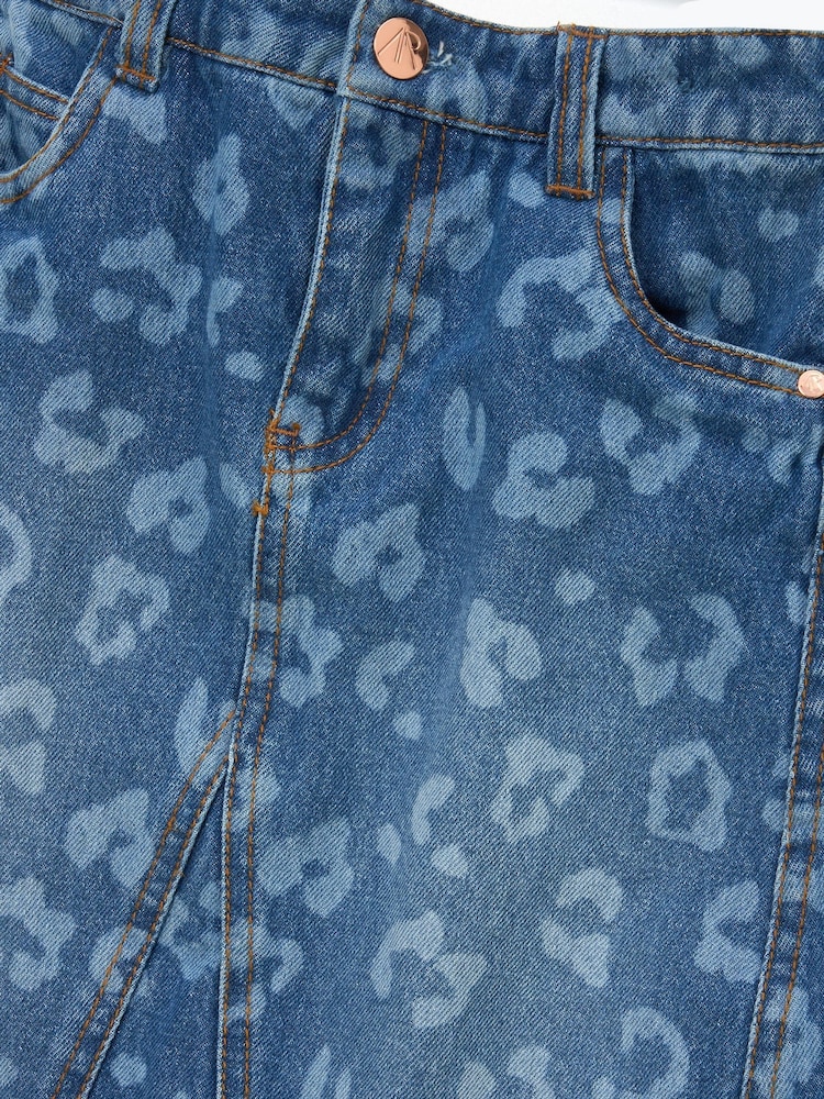 Angel & Rocket Blue Kendal Leopard Print Denim Midi Skirt - Image 7 of 7