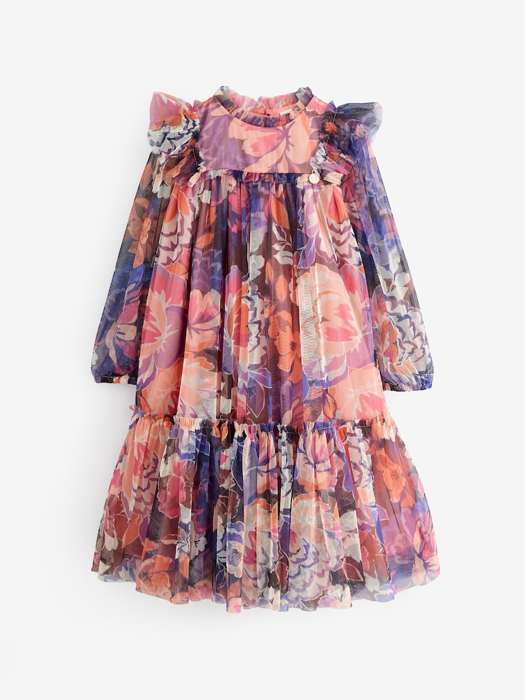 Angel & Rocket Purple Cara Printed Swing Mesh Dress - Image 1 of 5