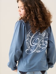 Angel & Rocket Blue Raya Long Sleeve Print T-Shirt - Image 2 of 6