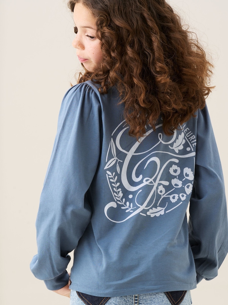 Angel & Rocket Blue Raya Long Sleeve Print T-Shirt - Image 2 of 6