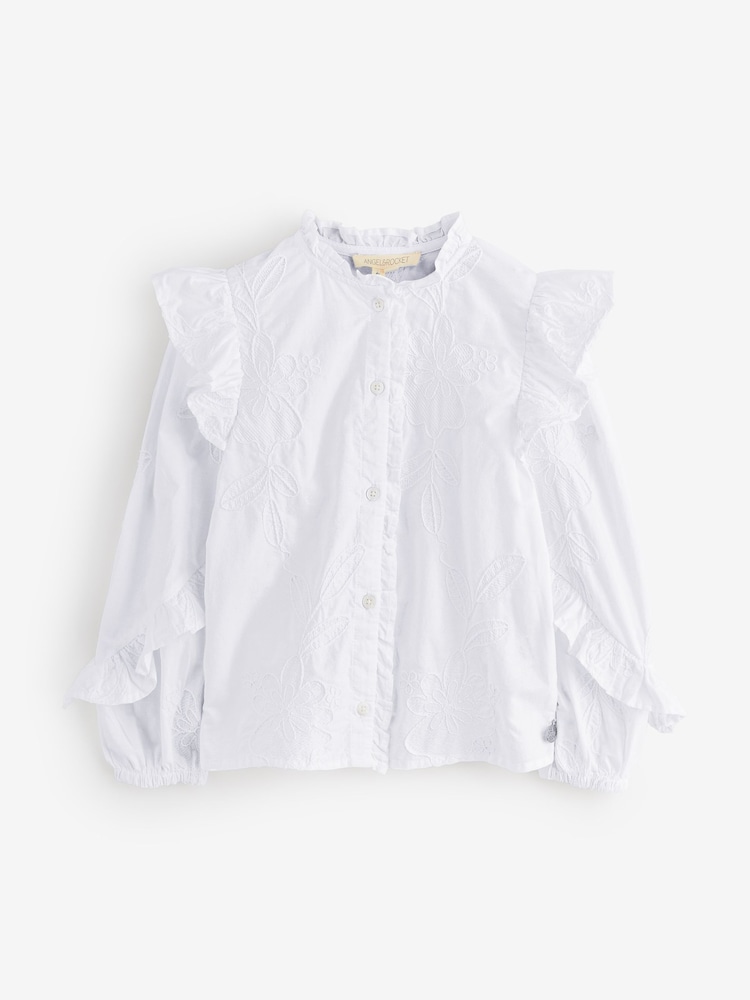 Angel & Rocket White Lacey Embroidered Frill Sleeve Blouse - Image 1 of 5