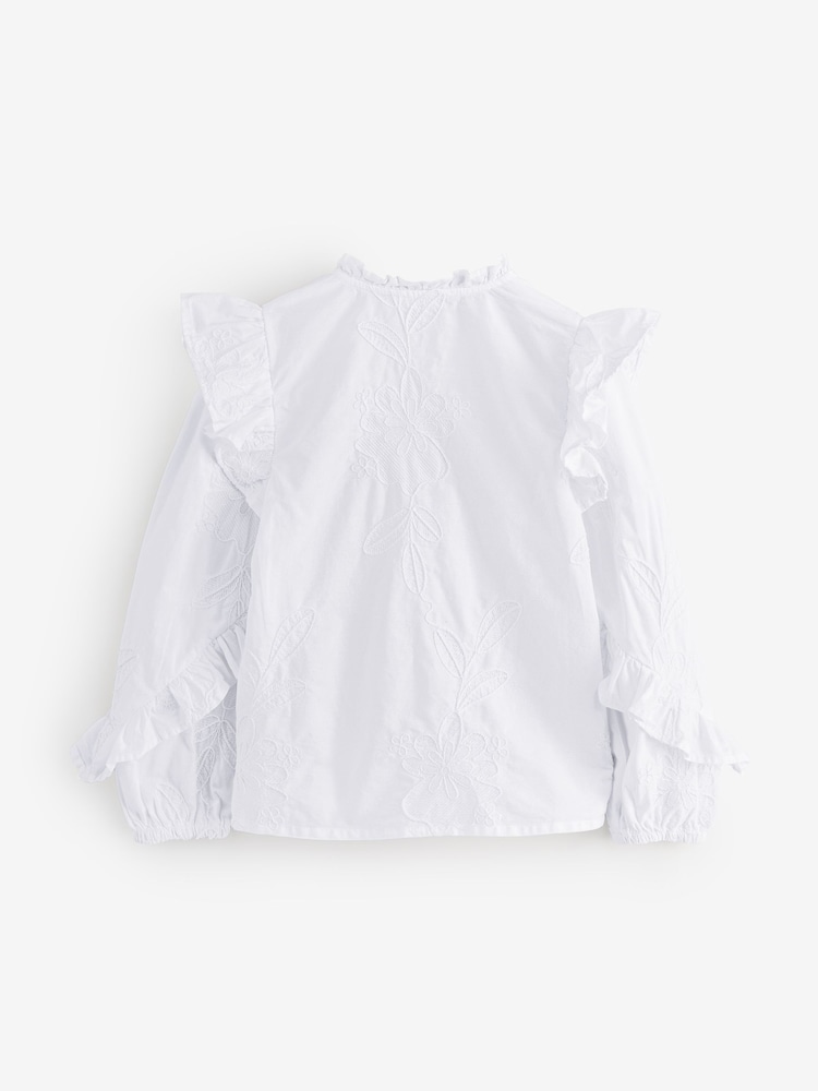 Angel & Rocket White Lacey Embroidered Frill Sleeve Blouse - Image 2 of 5