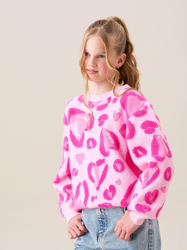Angel & Rocket Pink Reya Leopard Print Heart Eyelash Jumper - Image 1 of 9