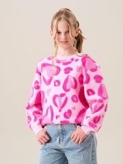 Angel & Rocket Pink Reya Leopard Print Heart Eyelash Jumper - Image 2 of 9