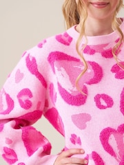 Angel & Rocket Pink Reya Leopard Print Heart Eyelash Jumper - Image 4 of 9
