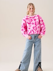 Angel & Rocket Pink Reya Leopard Print Heart Eyelash Jumper - Image 5 of 9