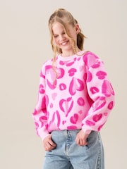Angel & Rocket Pink Reya Leopard Print Heart Eyelash Jumper - Image 6 of 9