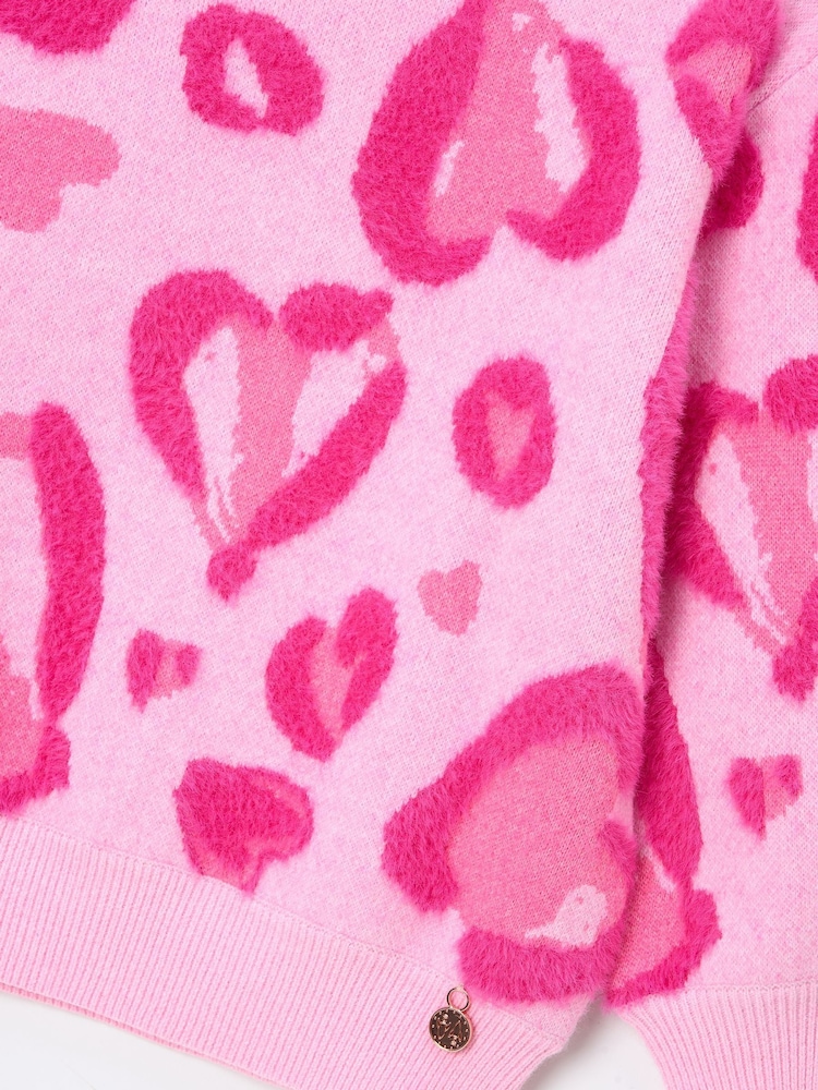 Angel & Rocket Pink Reya Leopard Print Heart Eyelash Jumper - Image 9 of 9