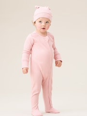 Angel & Rocket Pink Rosa Broderie Trim Sweat Onsie Sleepsuit - Image 1 of 6