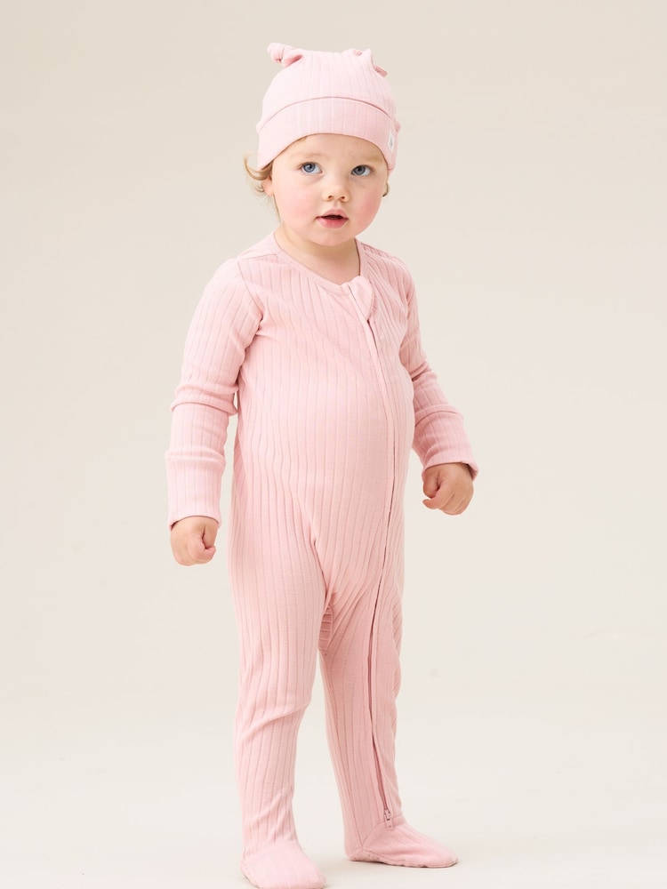 Angel & Rocket Pink Rosa Broderie Trim Sweat Onsie Sleepsuit - Image 1 of 6