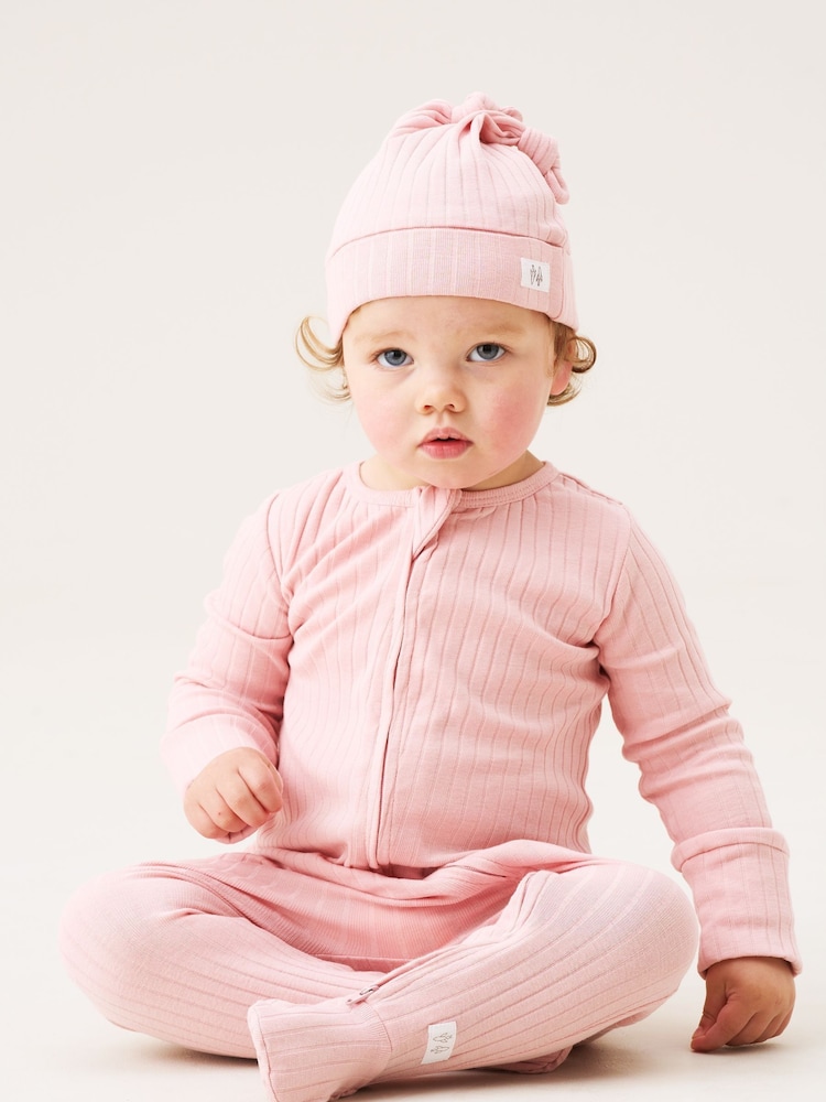 Angel & Rocket Pink Rosa Broderie Trim Sweat Onsie Sleepsuit - Image 2 of 6