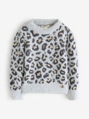 Angel & Rocket Grey Ginny Leopard Print Eyelash Jumper - Image 1 of 1