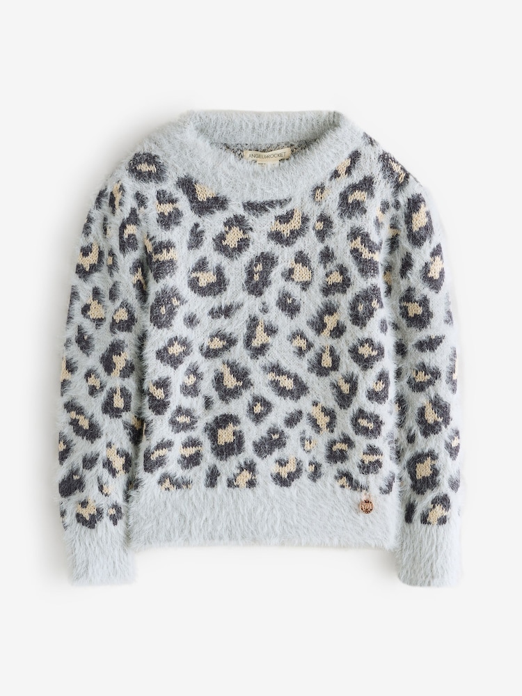 Angel & Rocket Grey Ginny Leopard Print Eyelash Jumper - Image 1 of 1 Angel & Rocket Grey Ginny Leopard Print Eyelash Jumper - Image 1 of 1