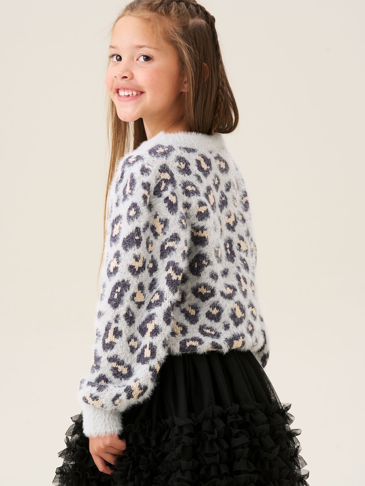 Angel & Rocket Grey Ginny Leopard Print Eyelash Jumper - Image 2 of 7 Angel & Rocket Grey Ginny Leopard Print Eyelash Jumper - Image 2 of 7
