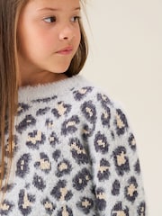 Angel & Rocket Grey Ginny Leopard Print Eyelash Jumper - Image 4 of 7