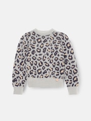 Angel & Rocket Grey Ginny Leopard Print Eyelash Jumper - Image 5 of 7
