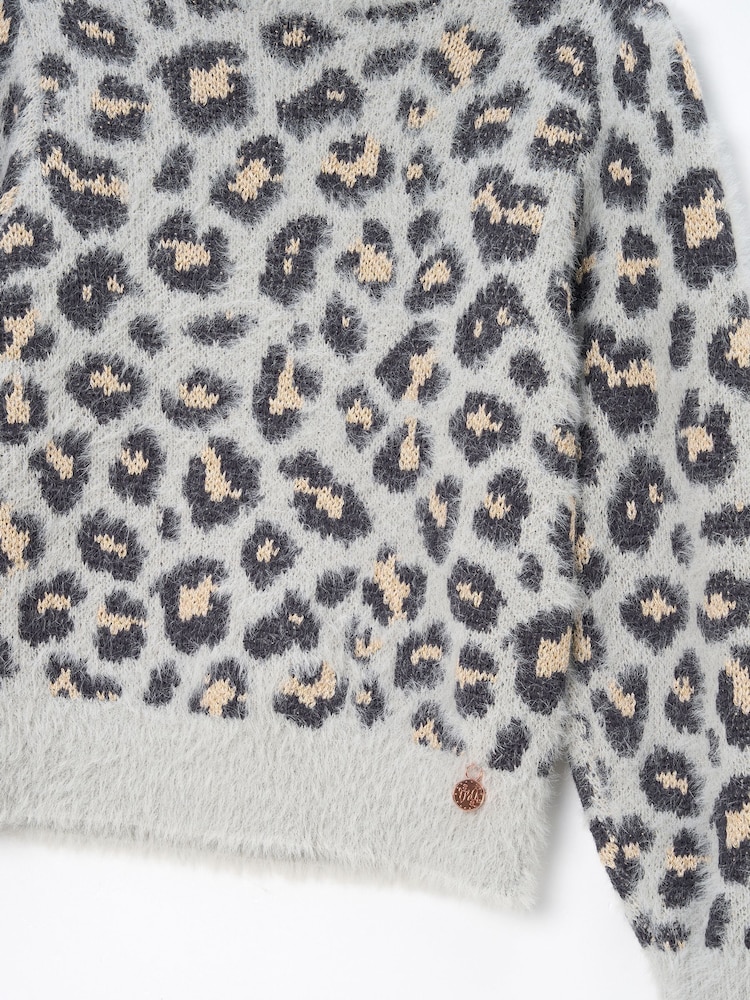 Angel & Rocket Grey Ginny Leopard Print Eyelash Jumper - Image 7 of 7 Angel & Rocket Grey Ginny Leopard Print Eyelash Jumper - Image 7 of 7