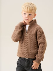 Angel & Rocket Brown Colin Zip Neck Cable Jumper - Image 1 of 7