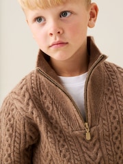 Angel & Rocket Brown Colin Zip Neck Cable Jumper - Image 2 of 7