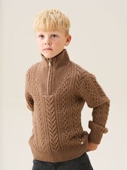 Angel & Rocket Brown Colin Zip Neck Cable Jumper - Image 3 of 7