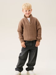 Angel & Rocket Brown Colin Zip Neck Cable Jumper - Image 4 of 7