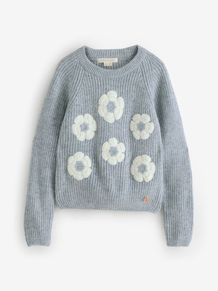 Angel & Rocket Grey Rumi Embellished Flower Jumper - Image 1 of 1 Angel & Rocket Grey Rumi Embellished Flower Jumper - Image 1 of 1