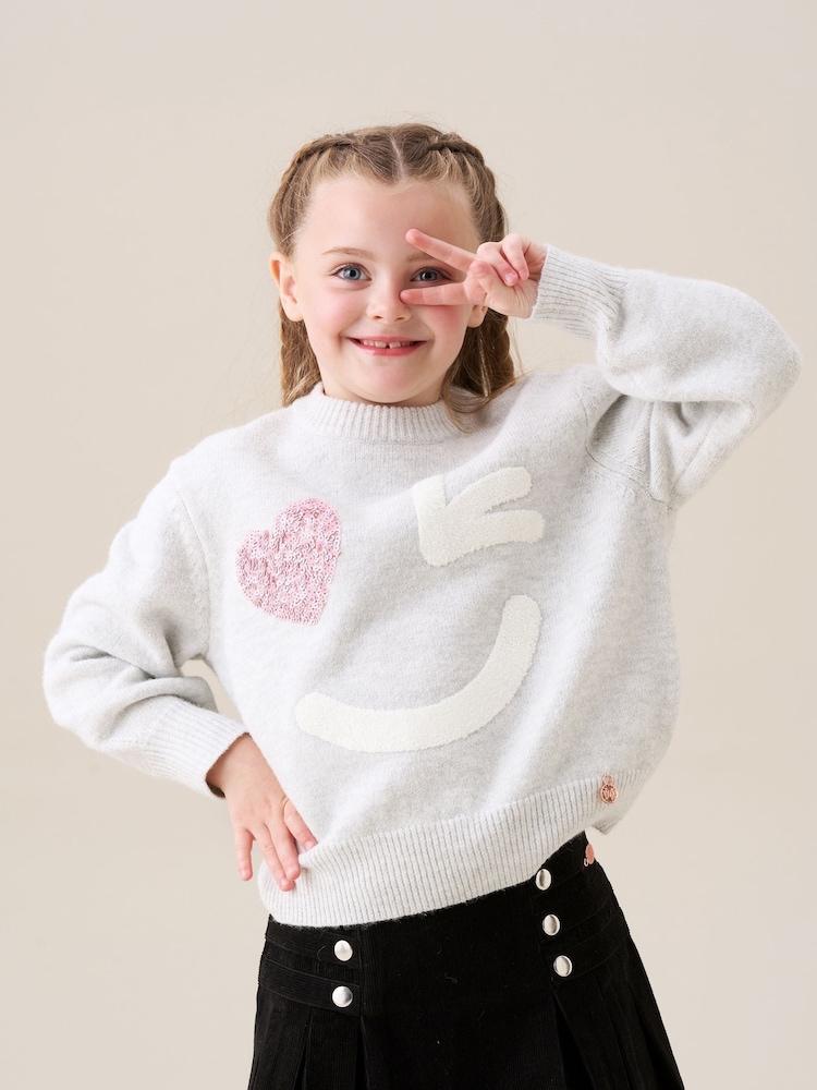 Angel & Rocket Grey Verity Smiley Face Jumper - Image 1 of 6