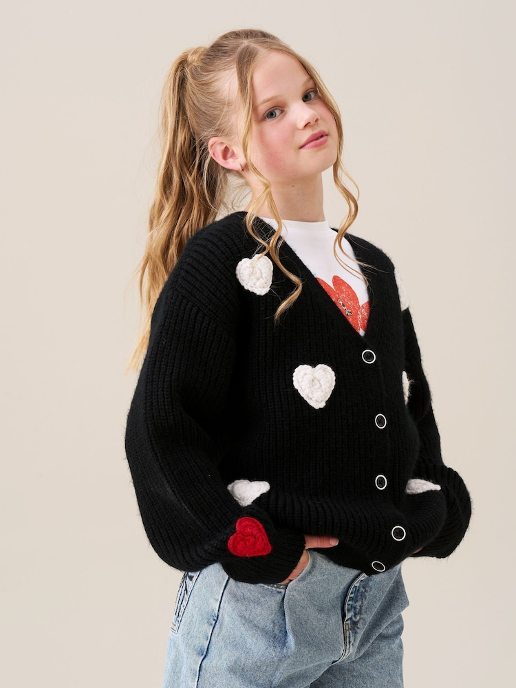 Angel & Rocket Black Everly Heart Print Cardigan - Image 2 of 8