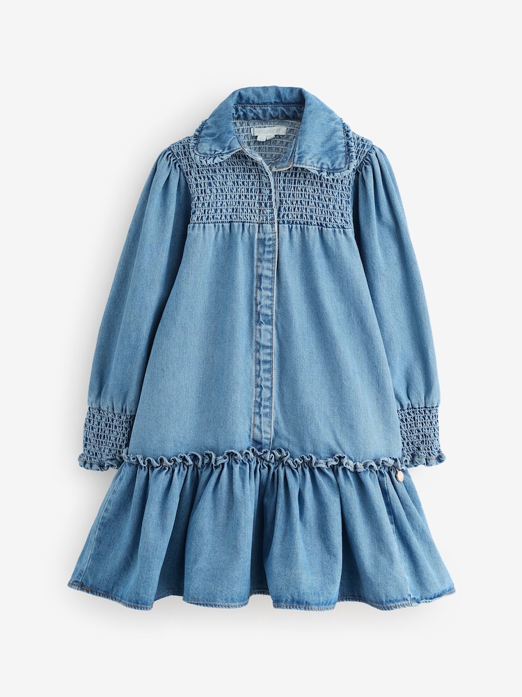 Angel & Rocket Blue Harper Shirred Denim Shirt Dress - Image 1 of 5