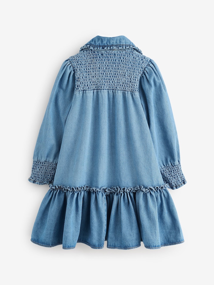 Angel & Rocket Blue Harper Shirred Denim Shirt Dress - Image 2 of 5 Angel & Rocket Blue Harper Shirred Denim Shirt Dress - Image 2 of 5