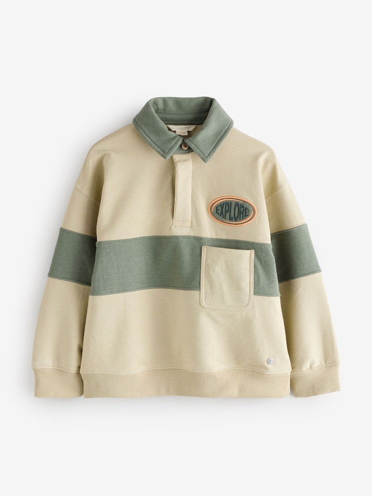 Angel & Rocket Natural Issac Button Neck Colour Block Sweatshirt - Image 1 of 1 Angel & Rocket Natural Issac Button Neck Colour Block Sweatshirt - Image 1 of 1