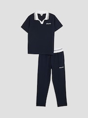River Island Blue Boys Textured top & Jogger - Image 1 of 5