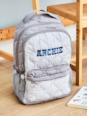 My 1st Years Personalised Large Quilted Blue Name Varsity Backpack - Image 1 of 3