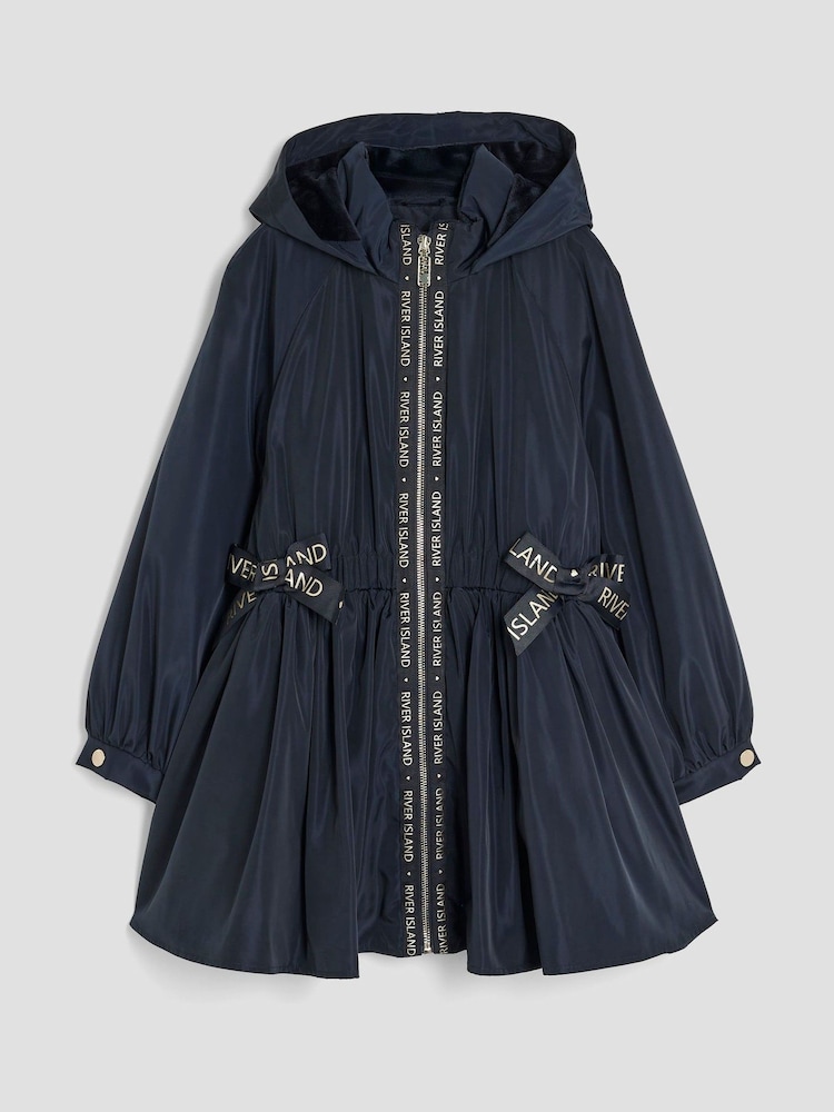 River Island Blue Girls Peplum Rain Mac Coat - Image 1 of 4 River Island Blue Girls Peplum Rain Mac Coat - Image 1 of 4