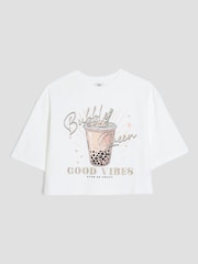 River Island White Girls Bubble Queen Crop White T-Shirt - Image 1 of 4