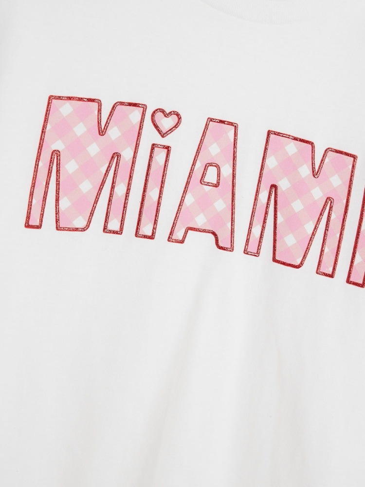 River Island White Gingham Wordie T-Shirt - Image 4 of 4