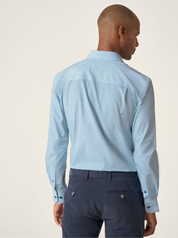 Skopes Blue Tailored Fit Bright Geo Print Luxury 100% Cotton Formal Shirt - Image 2 of 6