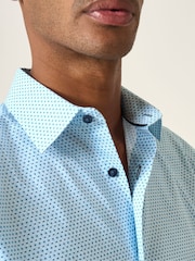 Skopes Blue Tailored Fit Bright Geo Print Luxury 100% Cotton Formal Shirt - Image 3 of 6