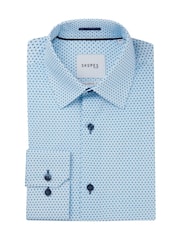 Skopes Blue Tailored Fit Bright Geo Print Luxury 100% Cotton Formal Shirt - Image 6 of 6