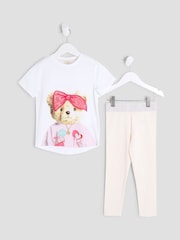 River Island Pink Girls Bandana Bear T-Shirt Set - Image 1 of 5