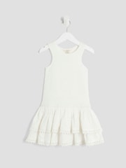 River Island White Girls Shirred Rara 100% Cotton Dress - Image 1 of 3